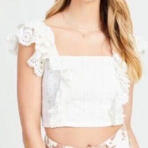 Altar'd State White Ruffled Cap Sleeve Crop Blouse